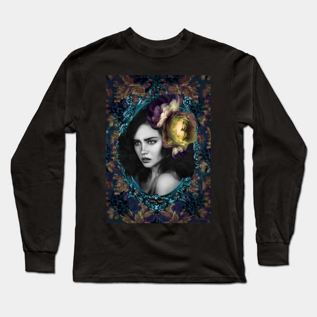 Vintage Victorian Artwork Digital Painting Beautiful Girls Floral Antique Florals Long Sleeve T-Shirt by Relaxing Art Shop